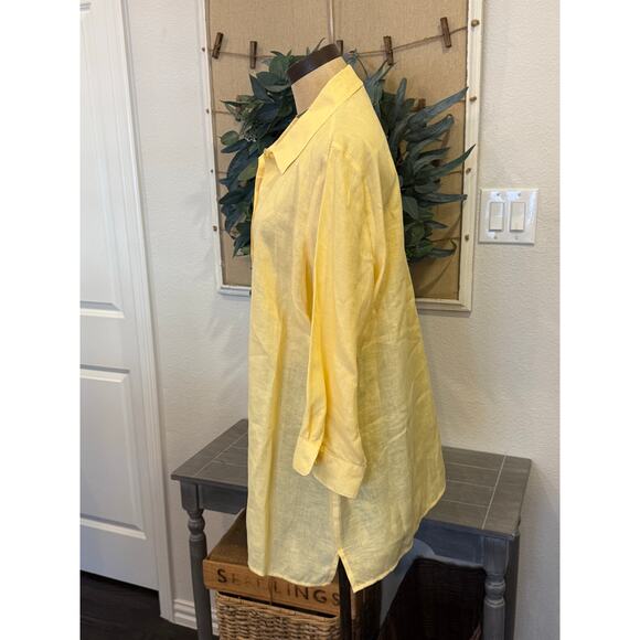 COLDWATER CREEK Linen Button Down Shirt Women size L Yellow Resort - Picture 3 of 8